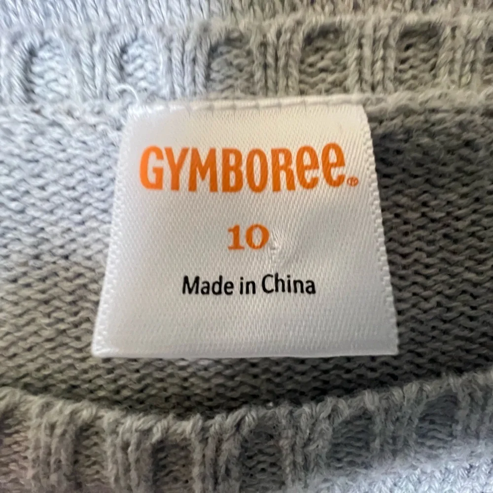 GYMBOREE GRAY SWEATER DRESS WITH YELLOW/TURQUOISE & NAVY BAND AT BOTTOM SIZE 10